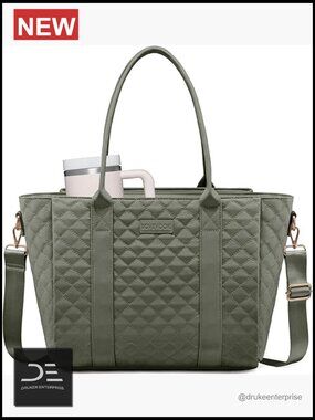Quilted Laptop Tote Bag for Women, Large Work Bag with Zipper, Teacher Nurse Bag